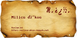 Milics Ákos névjegykártya